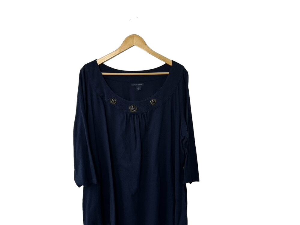 Tommy Hilfiger Navy Blue 3/4 Sleeve Top Sequin & Bead Detail Neckline Size 2X